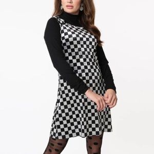 Smak Parlour Checkerboard Art Department Velvet Mini Shift Dress (DISCONTINUED)